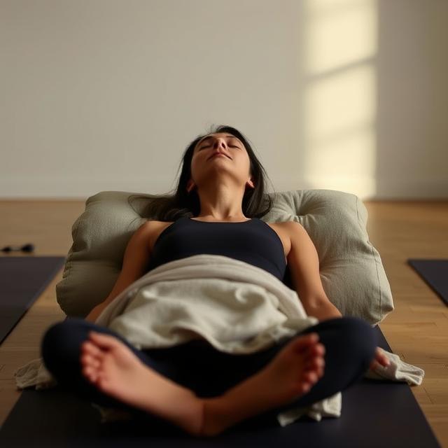 Practicante de yoga en postura de guerrero - Estudio Xaliduwetiju Madrid